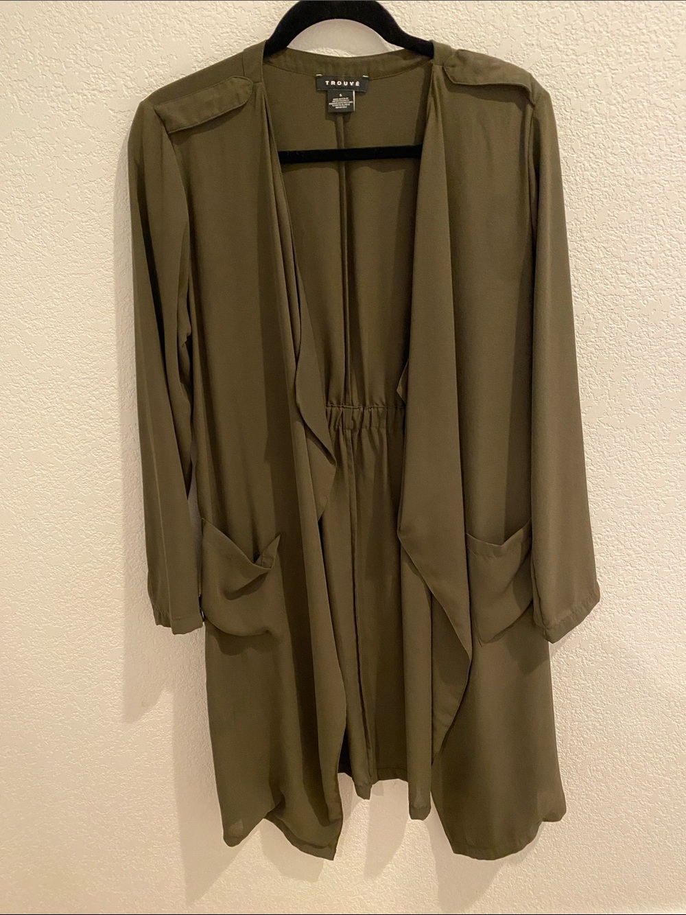 Trouve Olive Open-Front Draped Duster